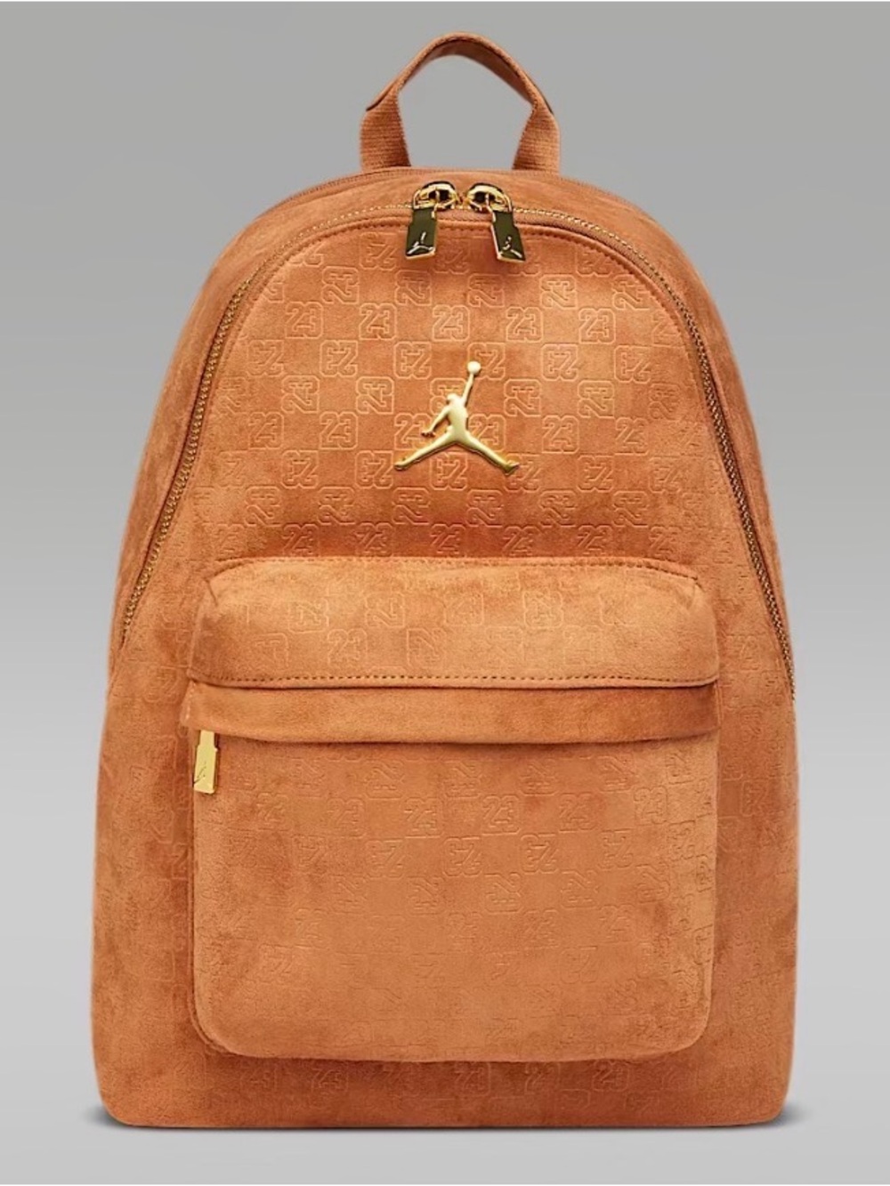 Jordan Suede Backpack in Tan with Gold Jumpman
